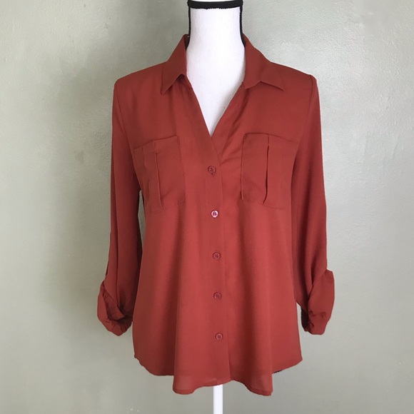 mine Tops - ❄️ Mine Burnt Orange Button Down Shirt Size L